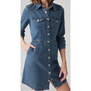 Levis Denim Otto Western Dress Button-snap Up Front Long Sleeve Mini Cut Small